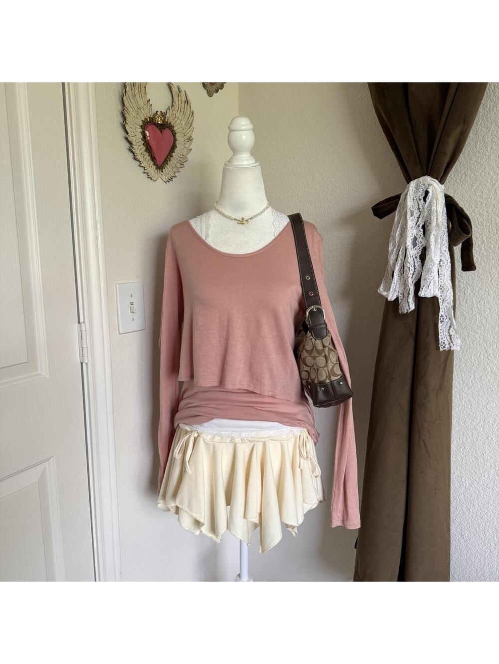 Theory Chevak Pink Ruffled Layered Long Sleeve T-Shirt